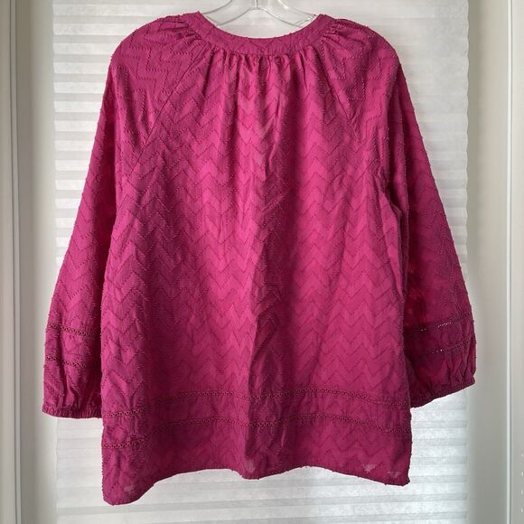 Trina Turk for INC Fuchsia Blouse Chevron pattern 100% cotton, size L, hot pink. - Picture 3 of 6